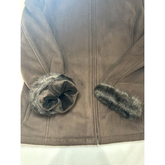 Liz Clairborne Womens Brown Suede Zip Up Jacket With Fur Trimming & lining, Sz M - Picture 4 of 10